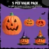 Joyfy 5 Packs Halloween Light Up Jack-o’-Lantern Combo Set, Pumpkin Prop With LED Light Halloween Tabletop Decorations Props Decor