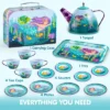 Joyfy Kid Tea Set, Mermaid Tea Party Set For Girls, Princess Pretend Play Tin Teapot Set Kitchen Toy For Girls Toddlers 2 3 4 5 6 Years Old