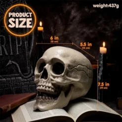 Joyfy Halloween Skeleton Decorations 7.5" Plastic Skull Human Head Bone Indoor Outdoor Decor Spooky Scene Party Favors Haunted House Graveyard Props