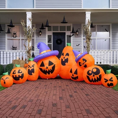 Joyfy 12.5 FT Long Halloween Inflatable Outdoor Decorations, 9 Pcs Pumpkin Inflatable With Built-in LEDs For Halloween Party Yard Garden Lawn Decor - Image 7