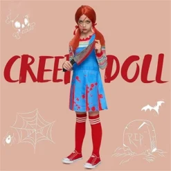 Joyfy Family Halloween Costume, Creepy Doll Costume, Killer Doll Outfit With Top & Bottom & Socks For Halloween Cosplay Dress Up Party