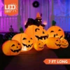 Joyfy 7 FT Long Halloween Inflatables 7 Pumpkins Patch With Witch's Cat With LED Lights For Halloween Outdoor Garden Yard Lawn Decoration
