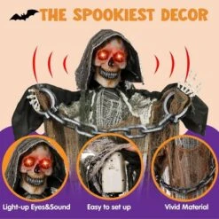 Joyfy 67" Halloween Outdoor Decorations, Life Size Animatronics Grim Reaper With Chain, Scary Haunted House Props For Garden Yard Lawn Decorations