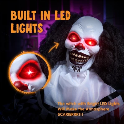 Joyfy 64" Halloween Outdoor Decorations, Animatronics Clown Holding Doll With Motion & Sound & Light For Halloween Party Haunted House Yard Lawn Decor