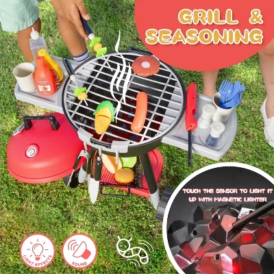 Joyfy 34 Pcs Kids Kitchen Playset, Toy BBQ Grill Set, Outdoor Play Food Cooking Toy Set Birthday Gift For Boys Girls Toddlers 1-3-5