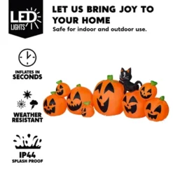 Joyfy 10 FT Long Halloween Inflatables Outdoor Decorations, 8 Pcs Inflatable Pumpkin With Black Cat For Halloween Party Yard Lawn Outdoor Decorations