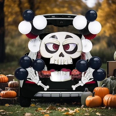 Joyfy Halloween Trunk Or Treat Car Decorations Kit With Skeleton Design, Car Archway Garage Decoration With A Set Of Skeleton Paper Board, Balloons - Image 5