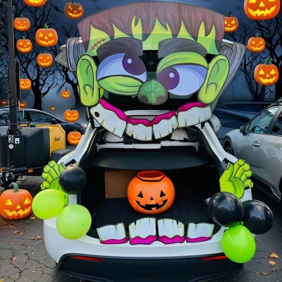 Joyfy Halloween Decorations Trunk Or Treat Car Decorations Kit, Frankenstein Car Stickers With Balloons For SUV House Garage Door Decor Props