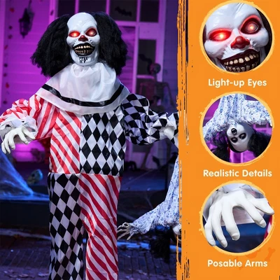Joyfy 64" Halloween Outdoor Decorations, Animatronics Clown Holding Doll With Motion & Sound & Light For Halloween Party Haunted House Yard Lawn Decor - Image 2