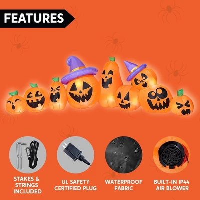 Joyfy 12.5 FT Long Halloween Inflatable Outdoor Decorations, 9 Pcs Pumpkin Inflatable With Built-in LEDs For Halloween Party Yard Garden Lawn Decor - Image 3