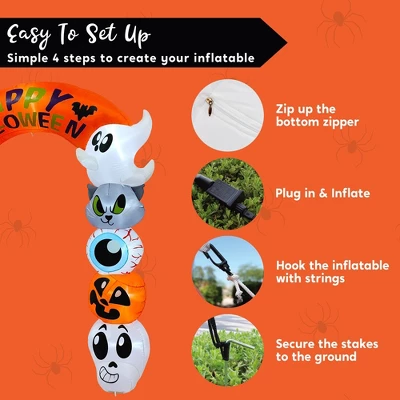 Joyfy 8 FT Tall Halloween Inflatable Outdoor Decoration, Cute Stacking Ghost Inflatable Archway With LEDs For Halloween Yard Garden Lawn Decoration - Image 6