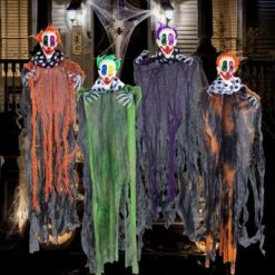Joyfy 4Pcs 29” Halloween Hanging Clown Outdoor Decorations, Halloween Prop Décor For Lawn Yard Graveyard Front Porch Party Supplies