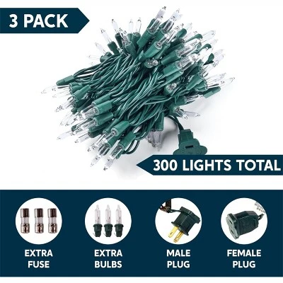 Joyfy 300(3x100) Counts 67.5FT Christmas String Lights Outdoor, Christmas Tree Lights With Green Wire For Holiday Event Wedding Party Decorations