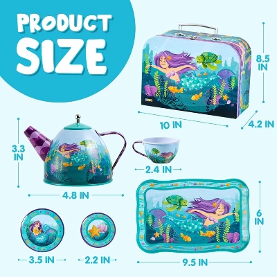 Joyfy Kid Tea Set, Mermaid Tea Party Set For Girls, Princess Pretend Play Tin Teapot Set Kitchen Toy For Girls Toddlers 2 3 4 5 6 Years Old - Image 5