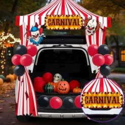 Joyfy Halloween Trunk Or Treat Car Decorations Kit With Carnival Design, Car Archway Garage Decoration With Carnivl Tent Set, Board And Balloons
