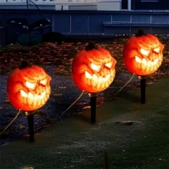 Joyfy 3 Pcs Halloween Pumpkin Pathway Lights Jack-O-Lantern Outdoor Decorations For Party Porch Yard Lawn Garden Prop Haunted House
