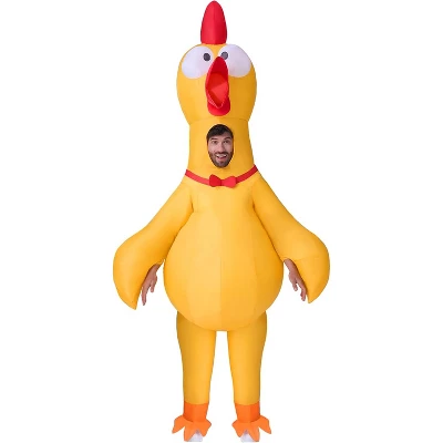 Joyfy Adults Halloween Inflatable Yellow Costumes Suit, Rubber Chicken Blow-up Full Body Costumes With Squeakers For Cosplay Party (65-71inches)