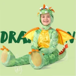 Joyfy Halloween Costume Toddler Dragon Costume – Green Dino-Inspired Jumpsuit With Wings & Hood